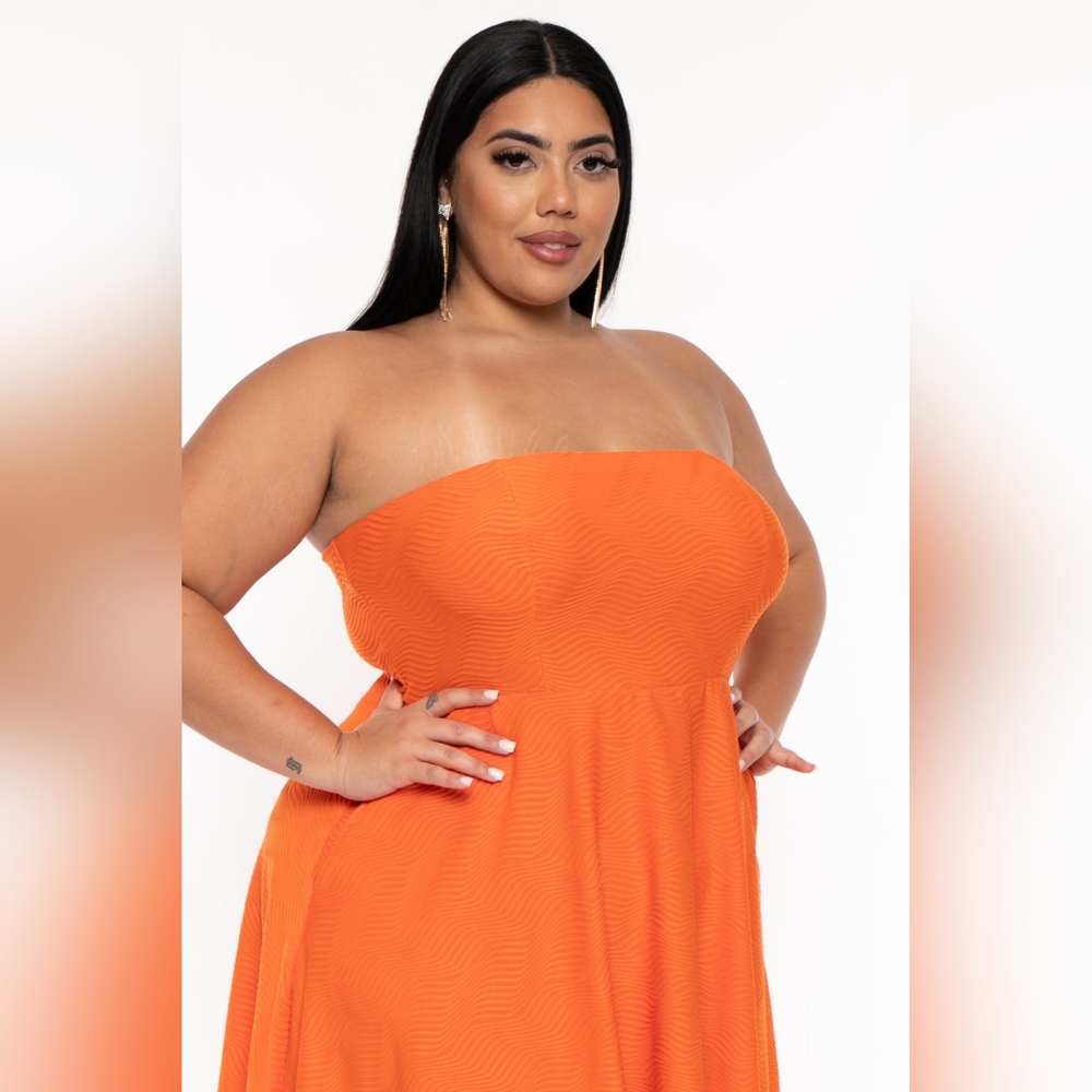 NEW NWT CurvySense Plus Size Iree Wavy Flare Dress Orange - Picture 6 of 9